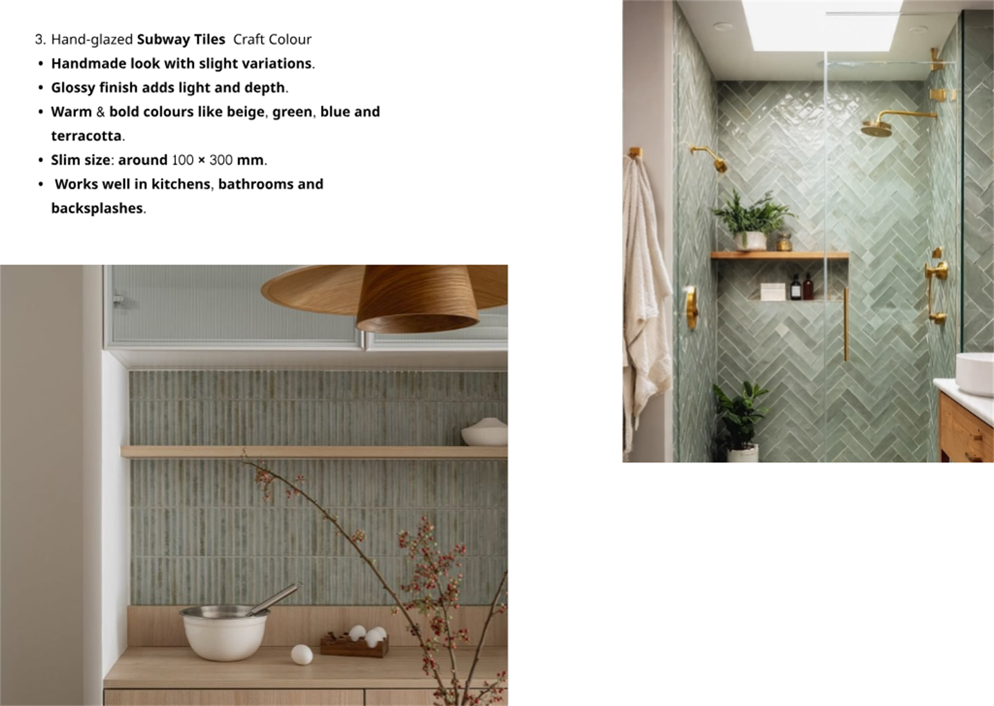 Hand-glazed subway tiles in craft colours
